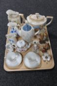 A tray of Crown Ducal teapot on stand with jug, a Grindley teapot, Victorian six piece tea for two,