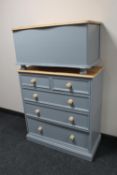A painted pine five drawer chest with blanket box