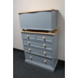 A painted pine five drawer chest with blanket box