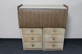 A 1970's blanket box and a pair of dralon bedside chests