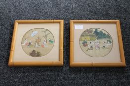 A pair of oriental watercolours on silk