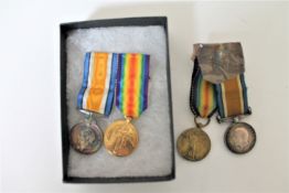Two sets of miniature WWI medals on ribbons