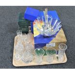 A tray of boxed Dartington crystal bowl together with three boxed Bohemian crystal vases and boxed