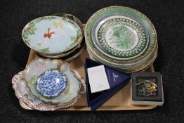 Two boxed Swarovski Christmas ornaments, assorted wall plates,