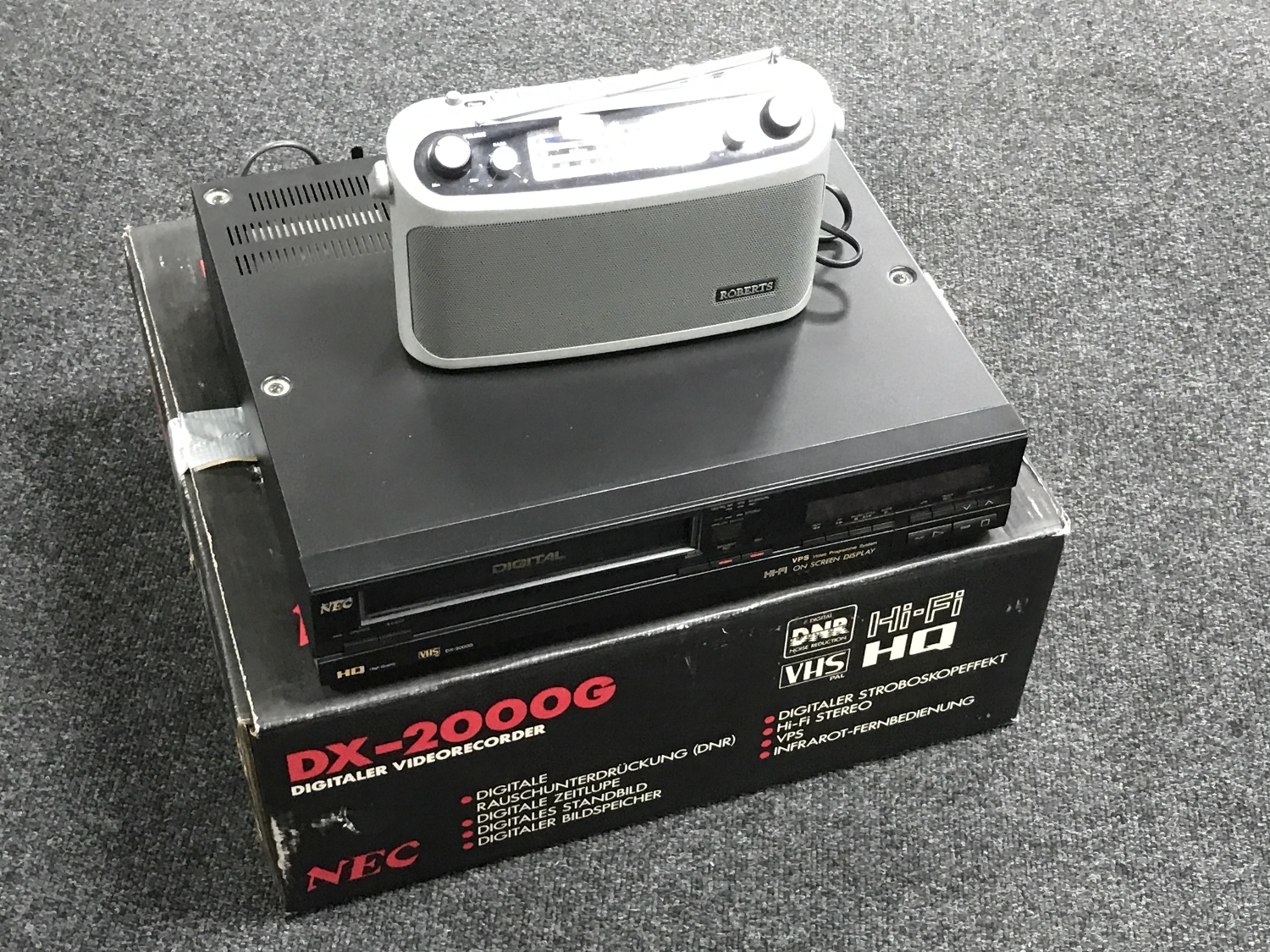 An Nec DX-2000G digital video recorder in original box together with a Roberts radio