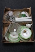 Two boxes containing Fryer & Son dinner ware, assorted glass ware,