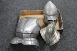 A box of a medieval style helmet,
