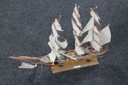 A wooden model of a three masted Fragata Siglo XVIII