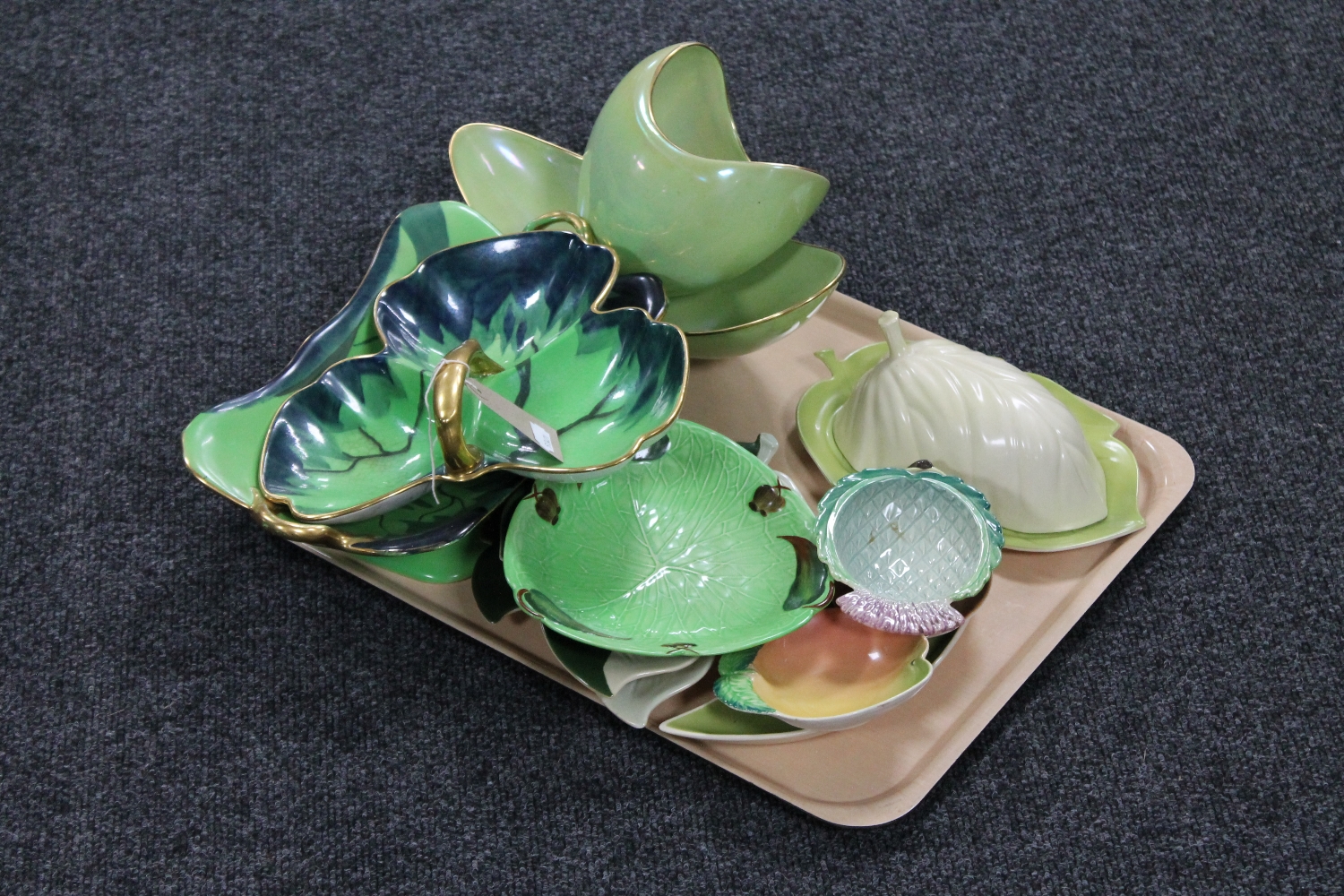 A tray containing eleven pieces of Carlton ware china to include hors d'oeuvres dish,