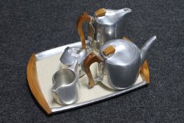A four piece Picquot ware tea service on tray