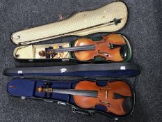 An early 20th century German violin, stamped Stainer, back 14", in case with bow,