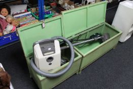 Two green loom blanket boxes,