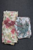 Two pairs of floral lined curtains with tie backs (126" x 96"drop)