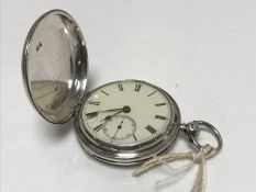 A silver full hunter fusee pocket watch,