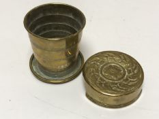 A Victorian brass telescopic stirrup cup dated 1897