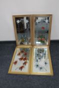 Two pairs of antique framed hand-painted etched mirrors