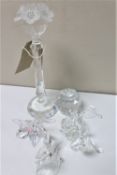 A collection of five crystal ornaments including Swarovski apple and candlestick (a/f) together