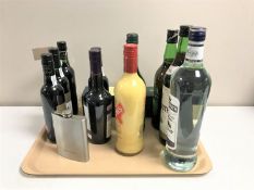 A tray containing eleven assorted bottles of alcohol including Madeira, Graham's Port, vermouth etc,