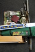 Two boxes of miscellaneous items including artist's box, child's acoustic guitar,
