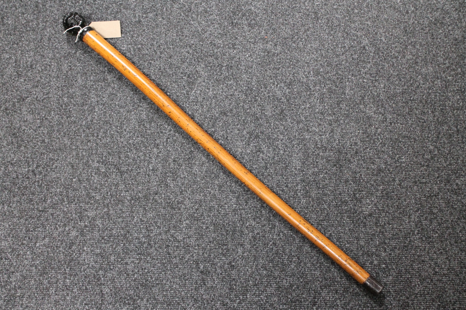 An unusual nineteenth century malacca walking cane with green glass knop terminal modelled as a - Image 2 of 2