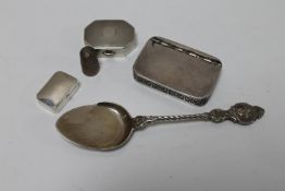A silver Charles Horner thimble together with a silver spoon,