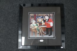 A contemporary framed Beryl Cook print, Cafe Tortini 28 cm x 28 cm, framed overall 55.5 cm x 55.