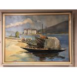 Continental School : Boats in shallow water, oil on canvas,