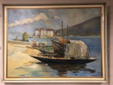 Continental School : Boats in shallow water, oil on canvas,