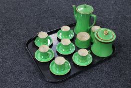 A tray containing a sixteen-piece Carlton ware green lustre tea service