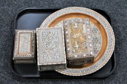 A tray of Indian mother of pearl inlaid plate,