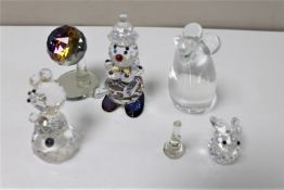 Six crystal figures including Swarovski, mouse, rabbit,