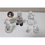 Six crystal figures including Swarovski, mouse, rabbit,