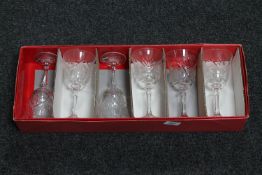 A boxed set of six Sterling lead crystal wine glasses