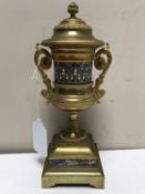 A 19th century French gilt brass and champleve enamel urn,