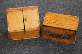An Edwardian oak correspondence box together with another Edwardian oak box