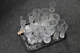 A tray of twenty assorted glass vases