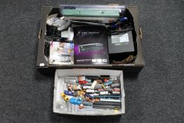 A box containing assorted electricals including, mobile phones,