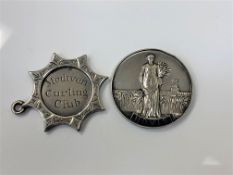 A Victorian silver curling medal marked Methven Curling Club 1880 and a silver Hovis prize for the