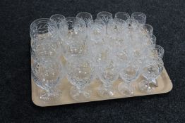 A tray containing a quantity of lead crystal drinking glasses