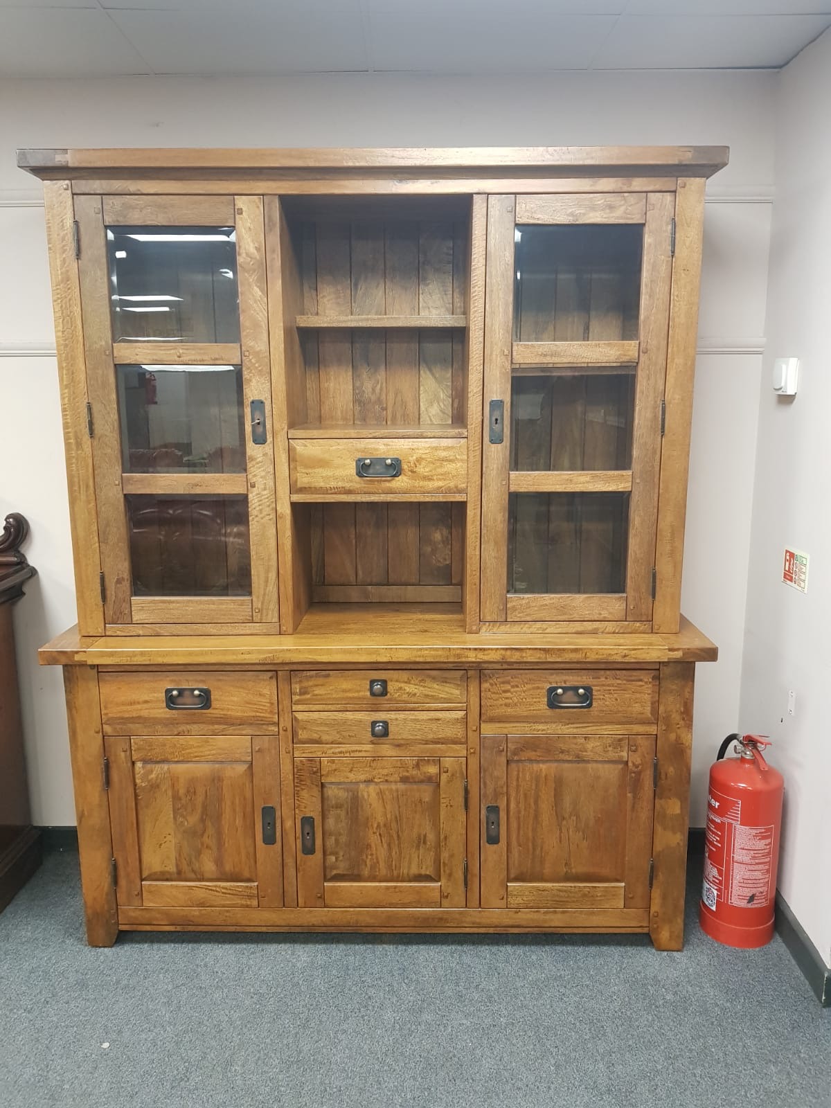 A Barker and Stonehouse hardwood glazed dresser, width 168 cm.