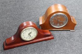 A walnut cased Art Deco Bentima mantel clock together with one other contemporary mantel clock