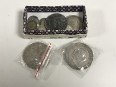 A collection of silver coins to include two 1935 crowns,