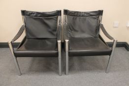 A pair of Swedish Johanston design metal leather slung armchairs