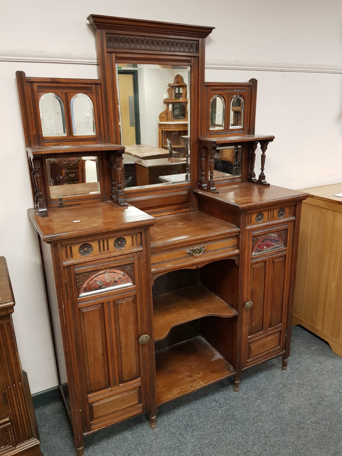 An Edwardian mahogany mirror backed sideboard,