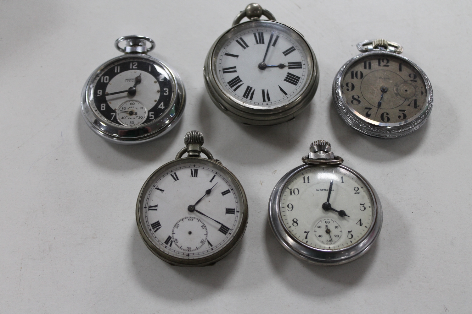 A box of five various pocket watches - Elgin,