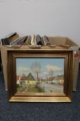 A box of continental pictures and prints - oils,