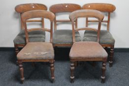 Three Victorian dining chairs and a pair of Victorian chairs
