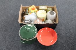 A box of collector's plates, Ringtons teapot,