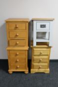 Three pine bedside chests and a bedside stand