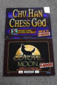 Two fruit machine glass panels - Chu Han Chess God and Coyote Moon